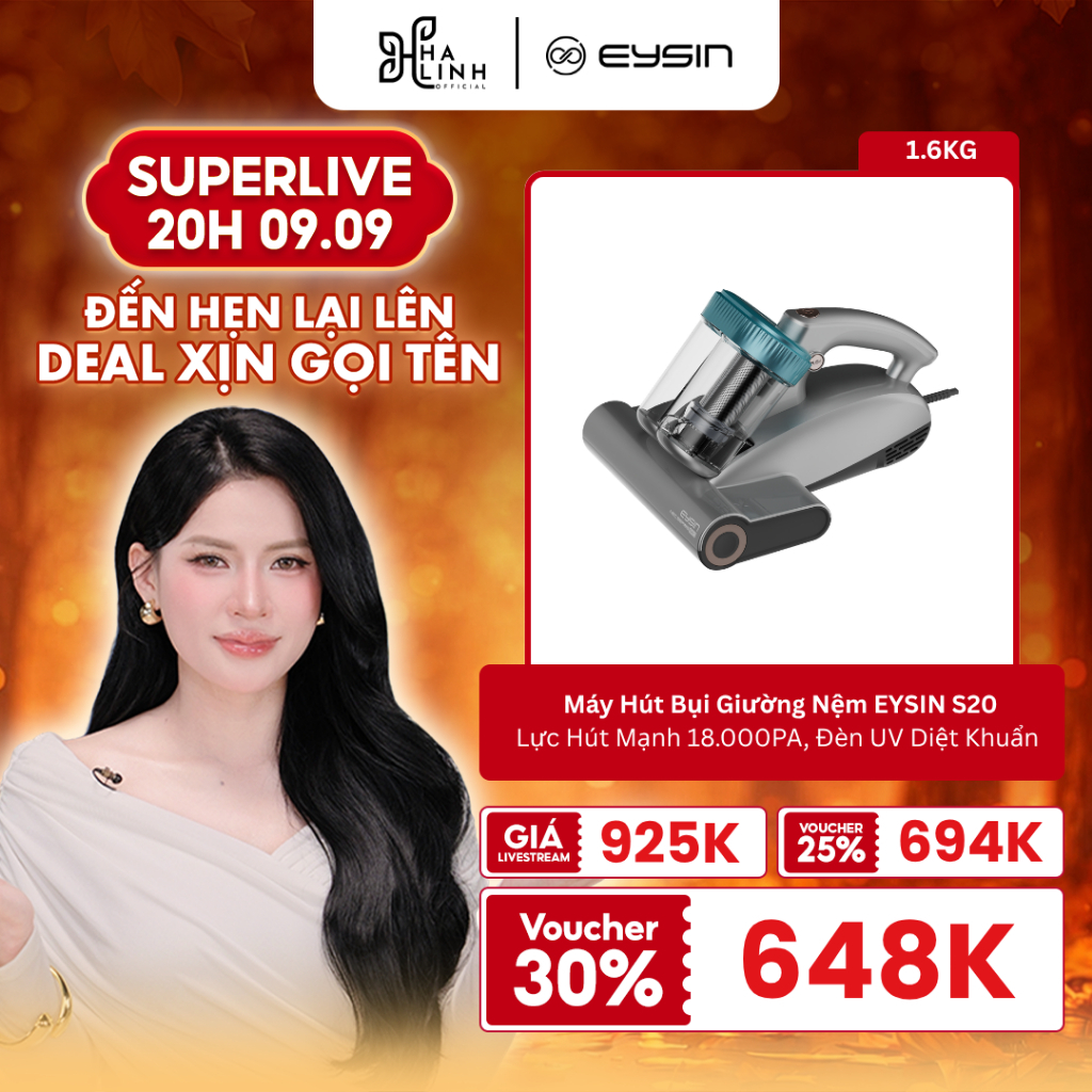 [VÕ HÀ LINH x EYSIN] Máy hút bụi giường nệm EYSIN S20 diệt khuẩn thông minh thế hệ mới Đèn UV diệt k