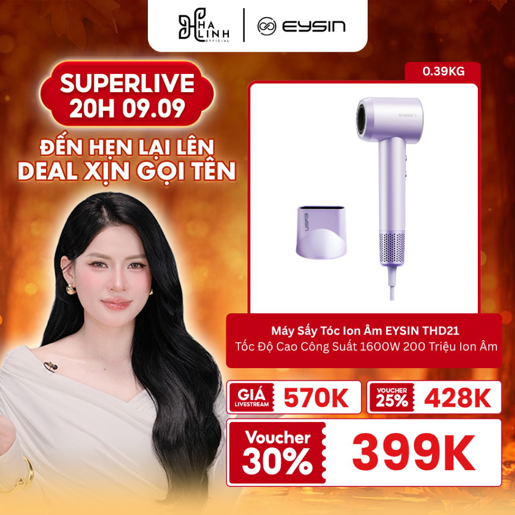 [VÕ HÀ LINH x EYSIN] Máy sấy tóc EYSIN THD21 Tốc Độ Cao Công Suất 1600W 200 Triệu Ion Âm Nhỏ Gọn Nha