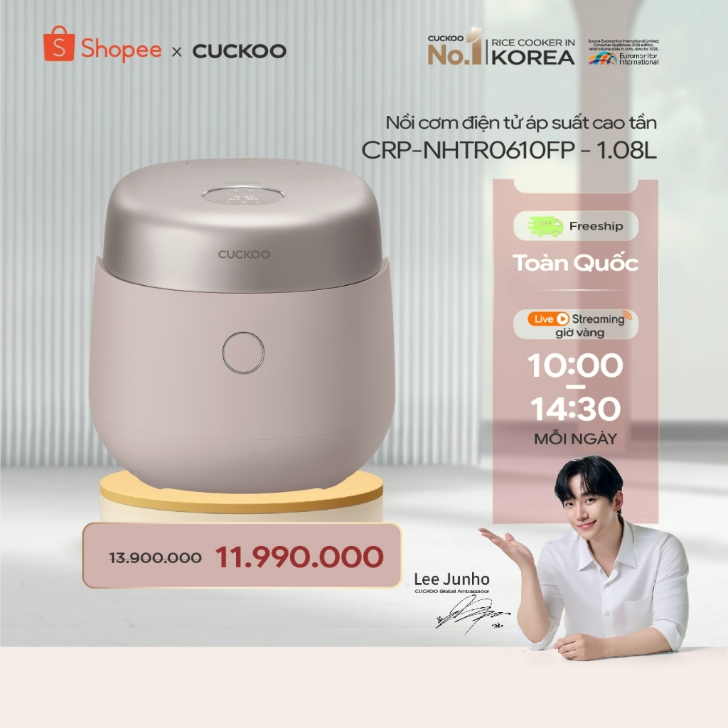 Nồi cơm điện áp suất kép cao tần Cuckoo 1.08L CRP-NHTR0610FP- Màu hồng đất- Lòng nồi phủ men Xwall- 