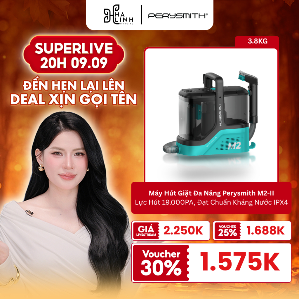 [VÕ HÀ LINH x PERYSMITH] Máy Giặt Hút M2-II Diệt Khuẩn, Giặt Sạch Ghế Sofa, Ghế Ô Tô, Nệm, Thảm