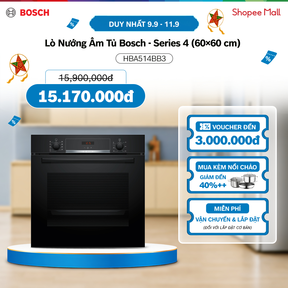 09.09 - 11.09 | Voucher Shopee lên đến 3tr | Lò Nướng Âm Tủ Bosch HBA514BB3 – Series 4 (60×60 cm) – 