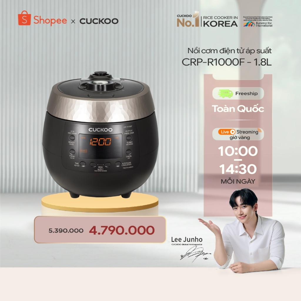 Nồi cơm điện tử áp suất Cuckoo 1.8 lít CRP-R1000F màu đen - lòng nồi chống dính cao cấp phủ Xwall Bl