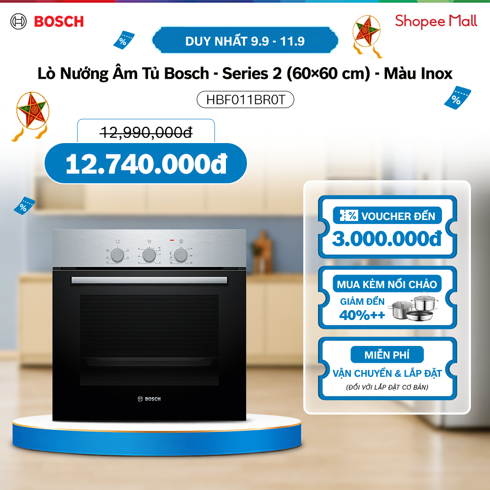 09.09 - 11.09 | Voucher Shopee lên đến 3tr | Lò Nướng Âm Tủ Bosch HBF011BR0T – Series 2 (60×60 cm) –