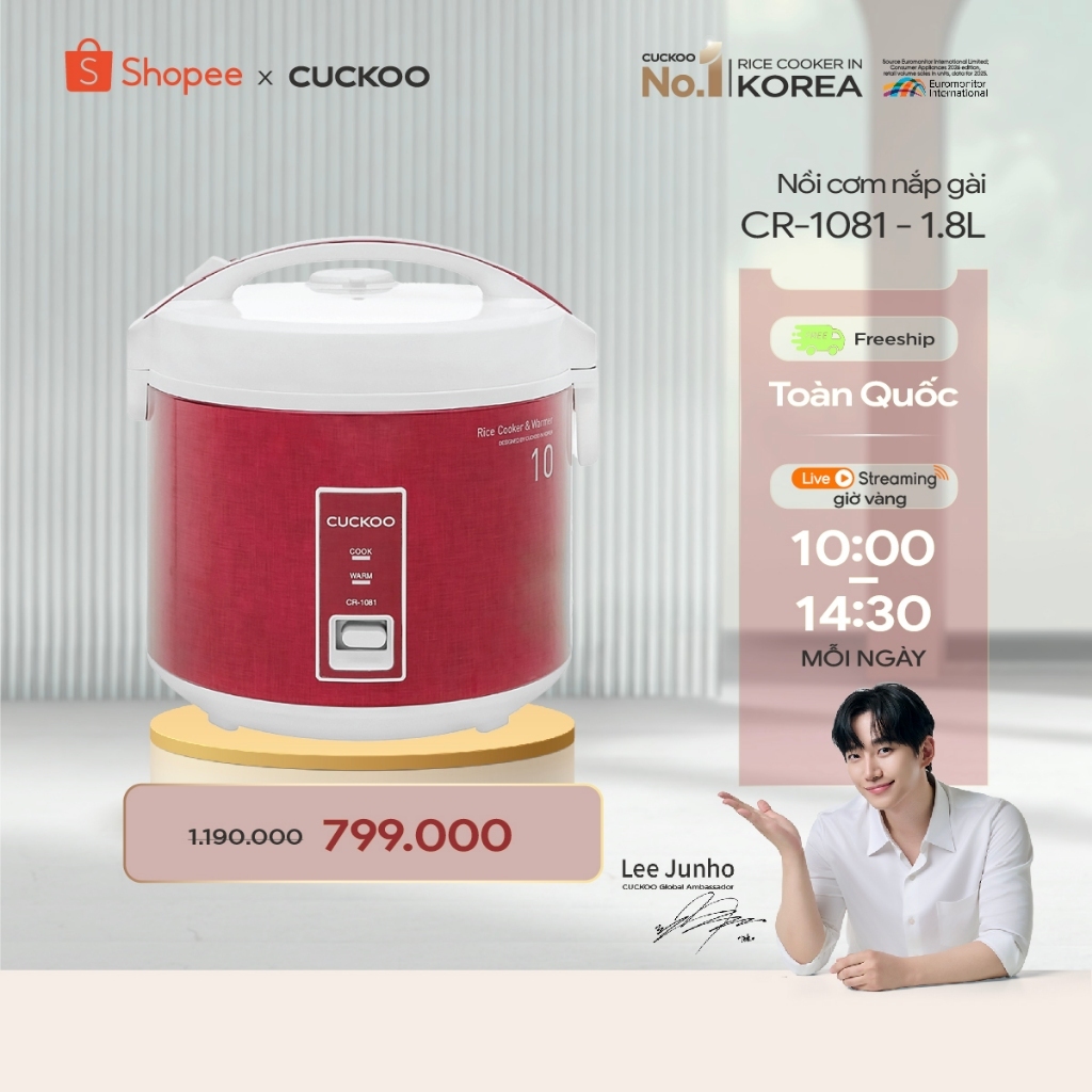 Nồi cơm điện Cuckoo CR-1081, dung tích 1.8 lít, công suất 700W - Lòng nồi chống dính- Chính hãng Cuckoovina
