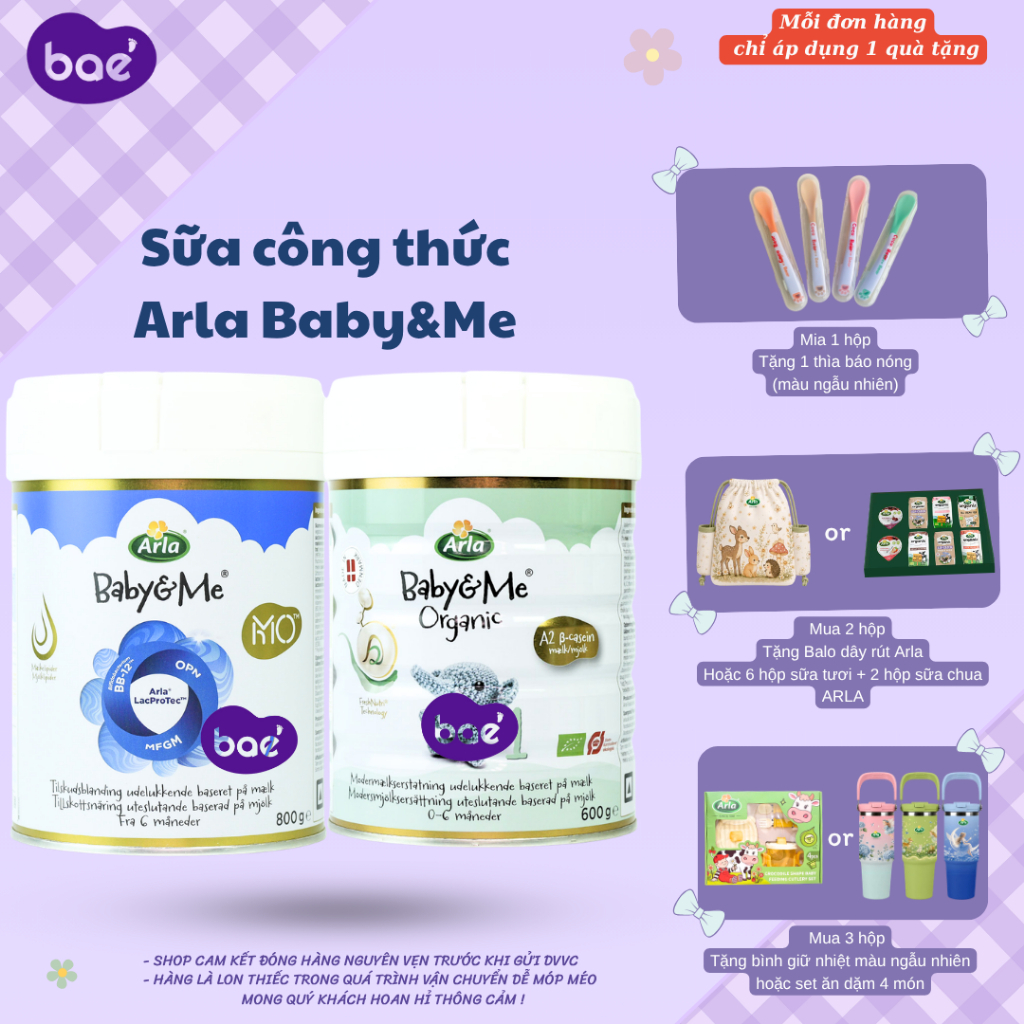 Sữa Arla Baby&Me HMO 800gr , Sữa Arla Baby&Me Organic A2 600gr số 1, 2, 3 - Bae Center