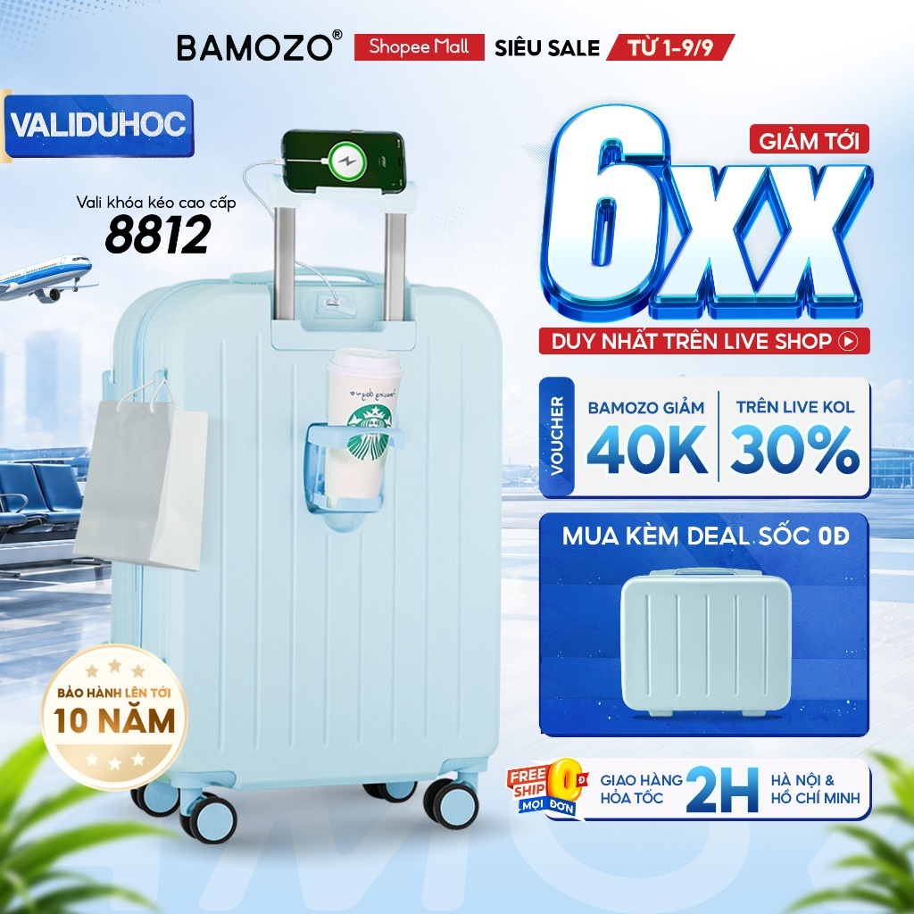 [TẶNG CỐP 0Đ] Vali Du Lịch B Bamozo 8812 Size 20/24 inch, ABS Cao Cấp Bảo Hành 5 Năm - Lỗi 1 Đổi 1 T
