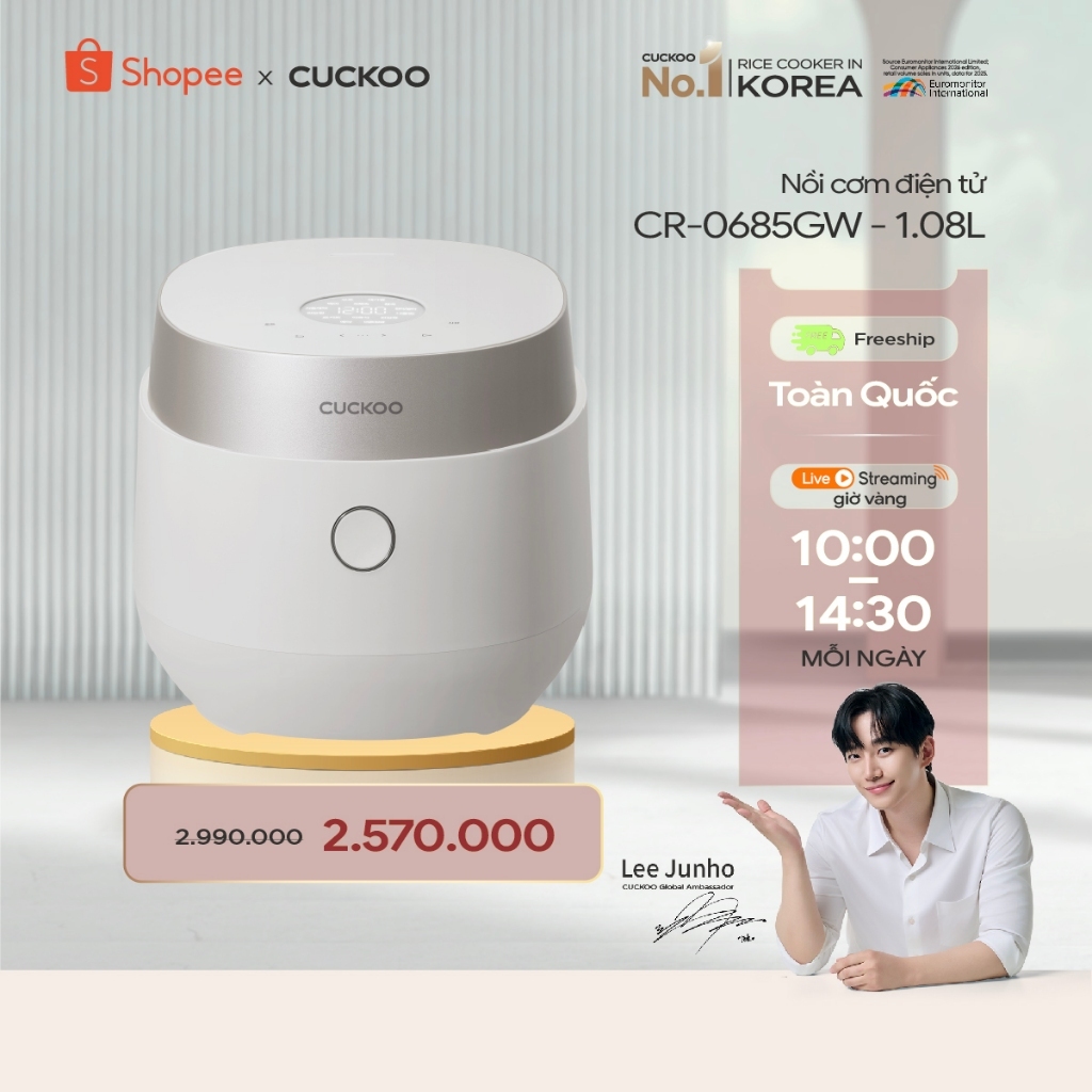 Nồi cơm điện Cuckoo 1.08L CR-0685GW - Lòng nồi chống dính - Hàng chính hãng