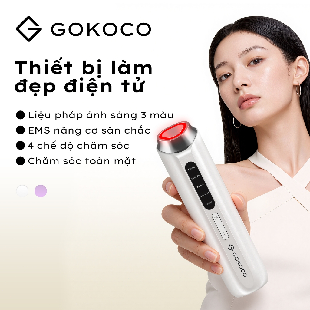 GOKOCO Máy Massage Mặt EMS Ánh Sáng LED 3 Màu Nâng Cơ V-Line Trẻ Hóa Da Giảm Nếp Nhăn Sạc Type-C