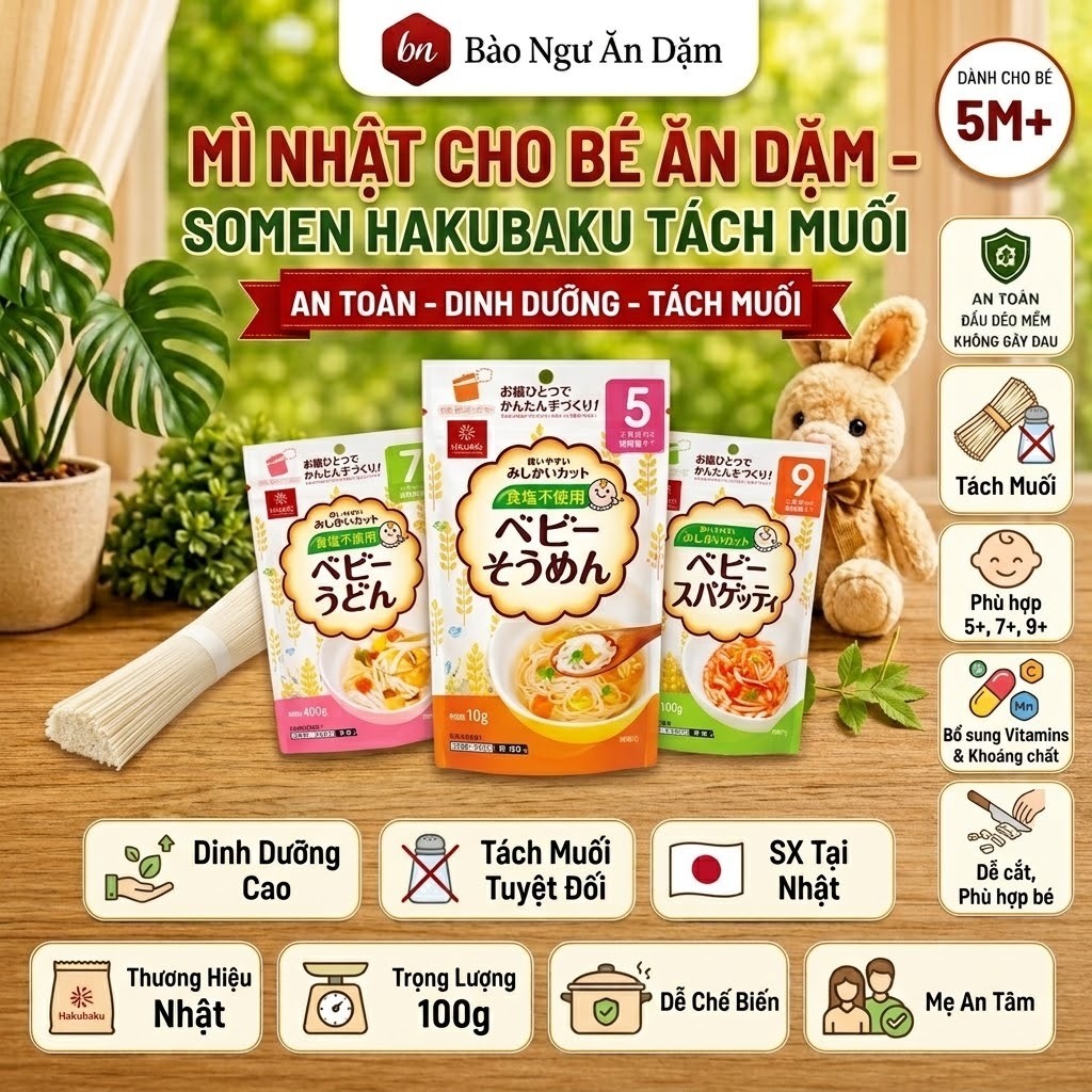 Somen Nhật Tách Muối Hakubaku Mì Trẻ Em Itsuki Cho Bé Ăn Dặm // Nui xoắn rau củ Macaroni - Mì Mennos