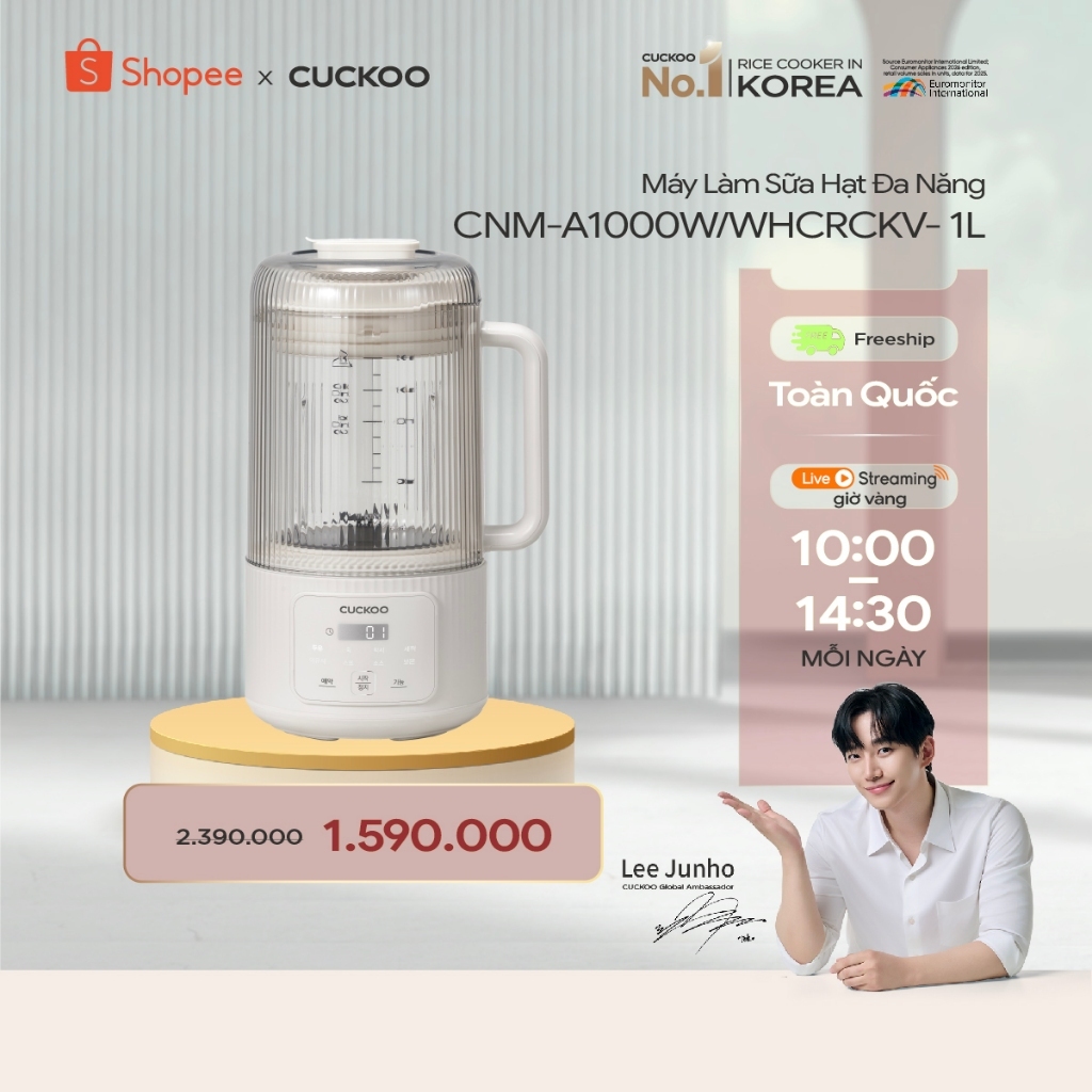 Máy Làm Sữa Hạt Đa Năng CUCKOO CNM-A1000W/WHCRCKV- Dung tích 1L-Lưỡi Dao Inox 8 Cánh- 10 Chế Độ Nấu- công suất 400W