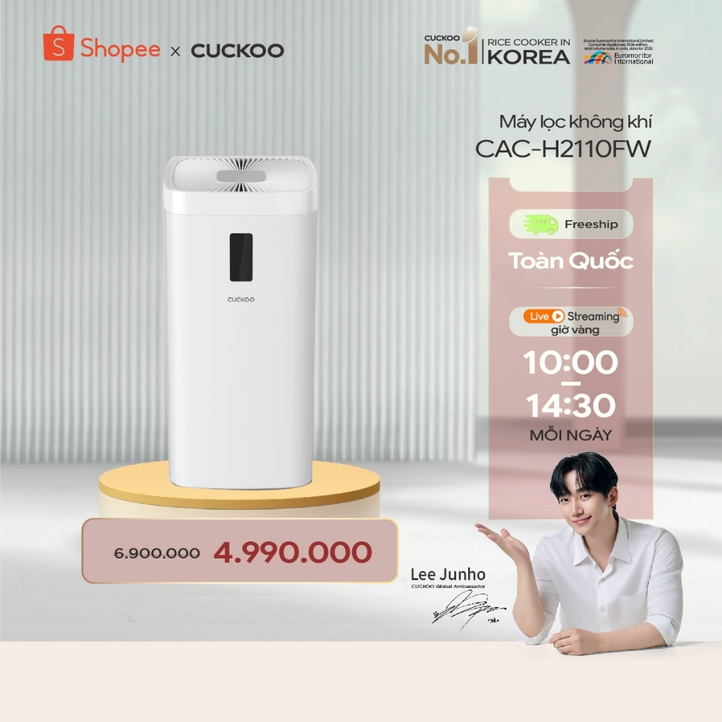 Máy lọc không khí Cuckoo CAC-H2110FW - Diện tích sử dụng 70m2, lọc bụi siêu mịn, màng lọc than hoạt tính khử mùi hôi