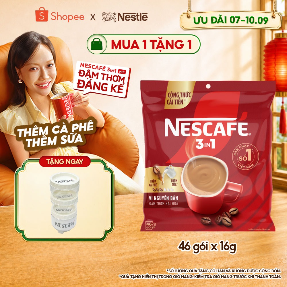[Tặng Bộ 3 hũ đựng gia vị NESCAFÉ] Bịch Cà phê Hòa tan NESCAFÉ VỊ NGUYÊN BẢN 46 gói Đậm Thơm Hoàn Hả