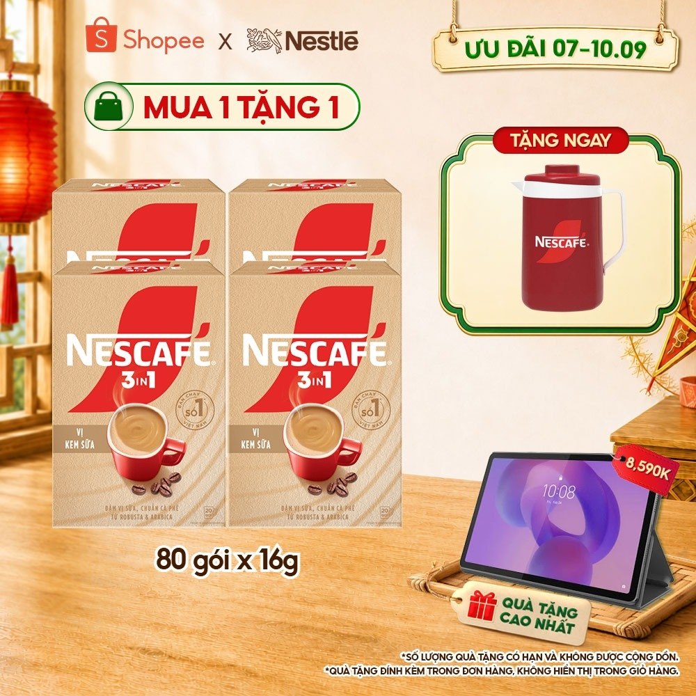 [Tặng Ca đá Nescafe] Combo 4 Hộp Cà phê hòa tan NESCAFÉ 3IN1 VỊ KEM SỮA 20 gói ĐẬM VỊ SỮA, CHUẨN CÀ 
