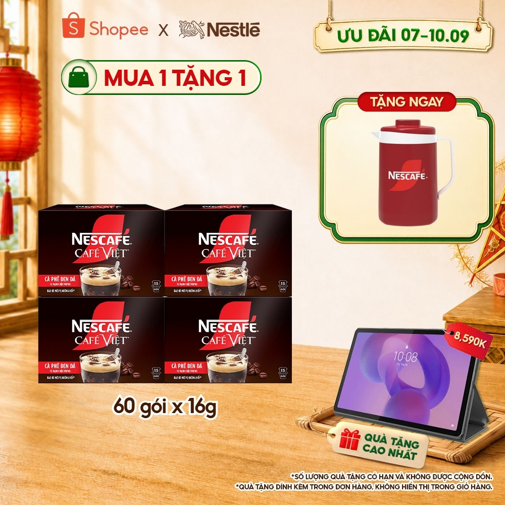 [Tặng Ca đá Nescafé] Combo 4 Hộp Cà phê Hòa tan NESCAFÉ CAFÉ VIỆT 15 gói Vị Mạnh đặc trưng