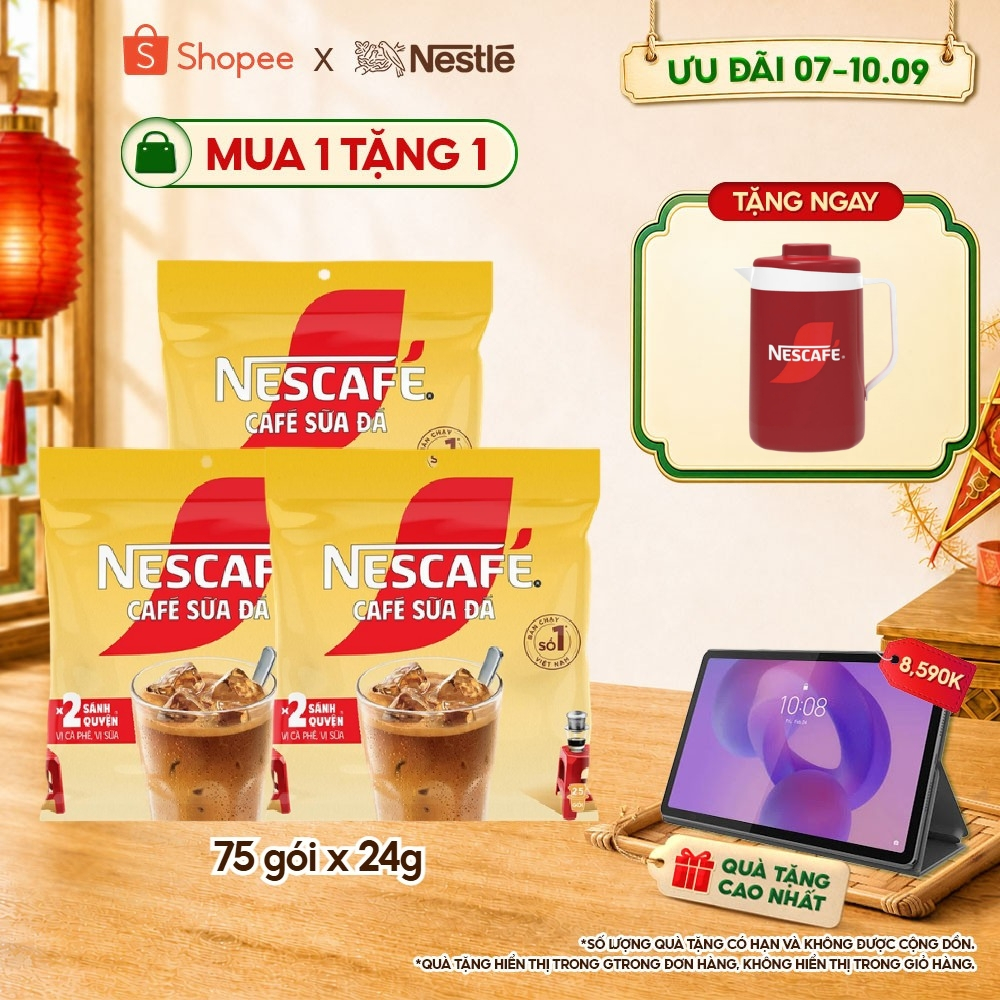 [Tặng Ca đá Nescafé] Combo 3 Bịch Cà phê Hòa tan NESCAFÉ CAFÉ SỮA ĐÁ 25 gói Nhân đôi sánh quyện