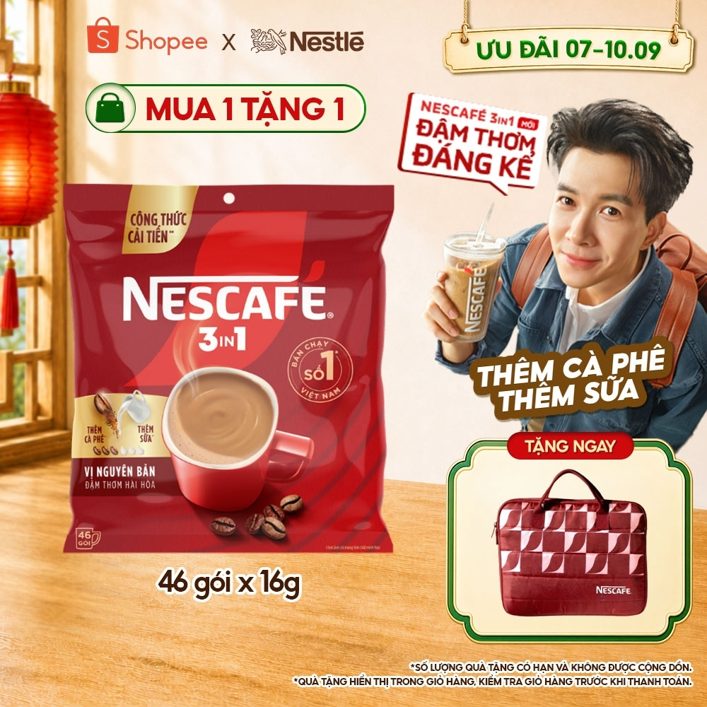 [Tặng Bộ 3 hũ đựng gia vị NESCAFÉ] Bịch Cà phê Hòa tan NESCAFÉ VỊ NGUYÊN BẢN 46 gói Đậm Thơm Hoàn Hả