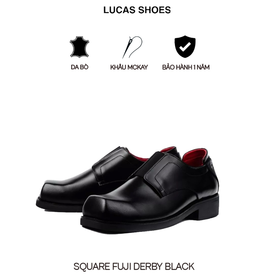 Giày Tây Lucas Shoes Square Fuji Derby, Form Mũi Vuông, Đế Khâu, Lót Đỏ, Sang Trọng, Lịch Lãm.