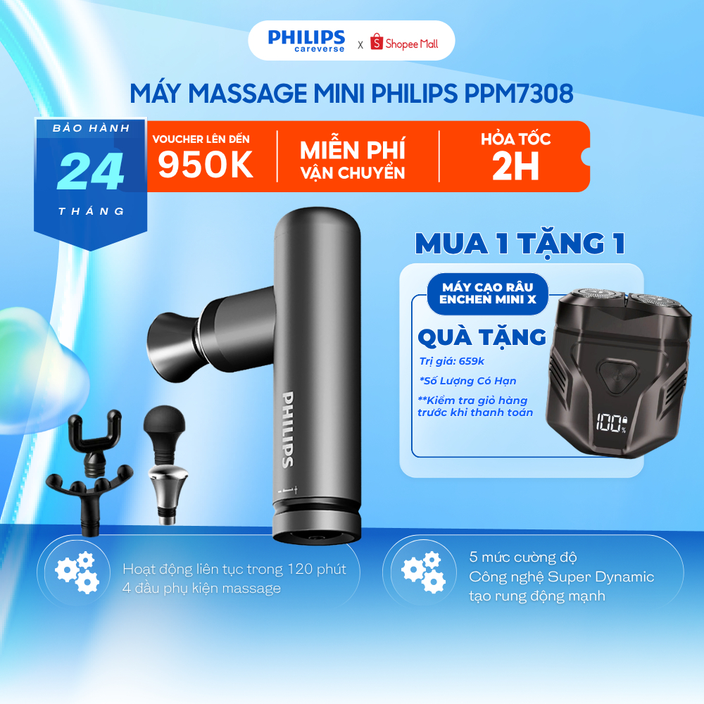 Máy Massage Cầm Tay Philips PPM7308 - Thư Giãn Vai Gáy, Lưng, Bắp Chân, Hỗ Trợ Giảm Mỏi Cơ