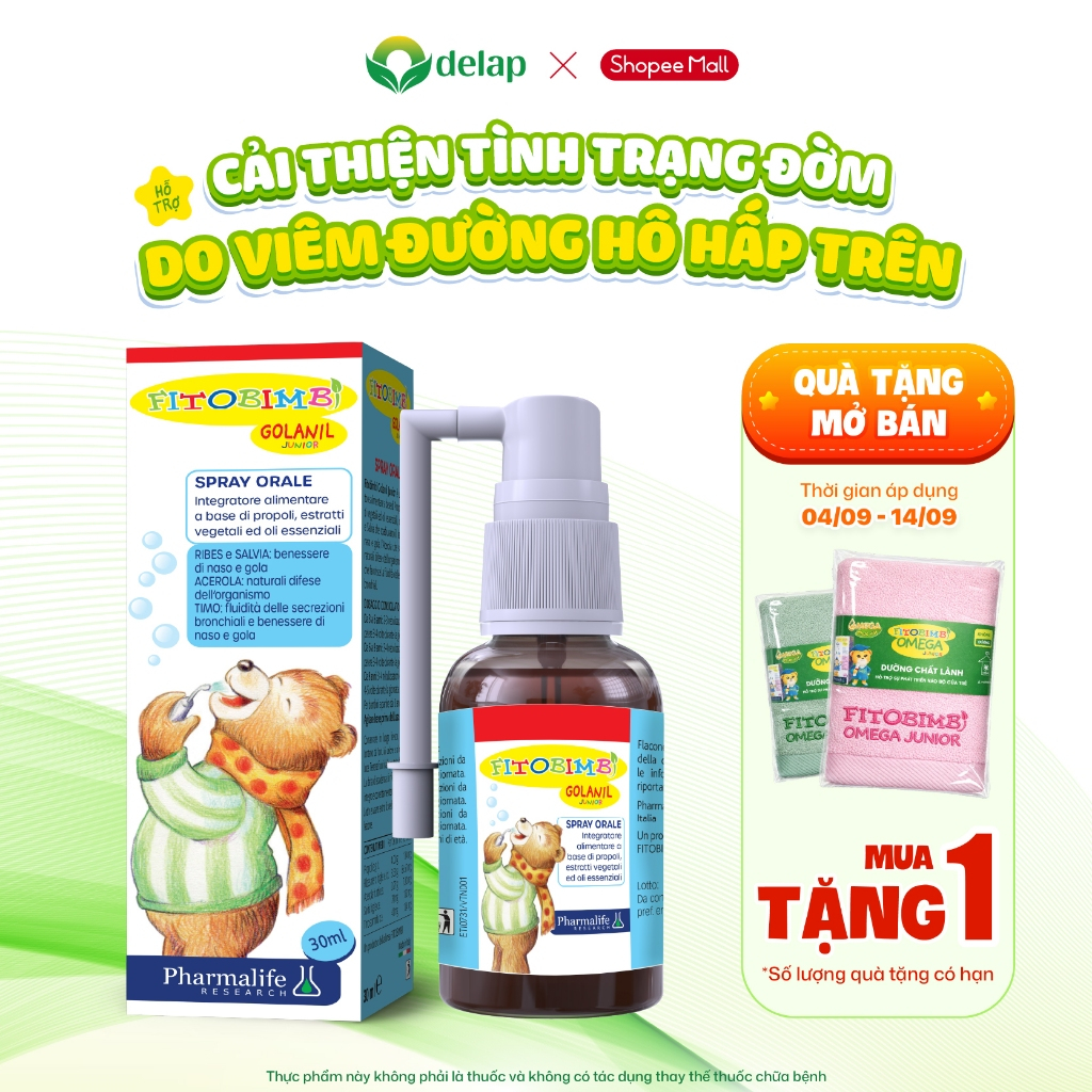 FITOBIMBI GOLANIL JUNIOR - Xịt Họng Hỗ Trợ Giảm Ho Tăng Đề Kháng, Giảm Đờm TPBVSK 30ML