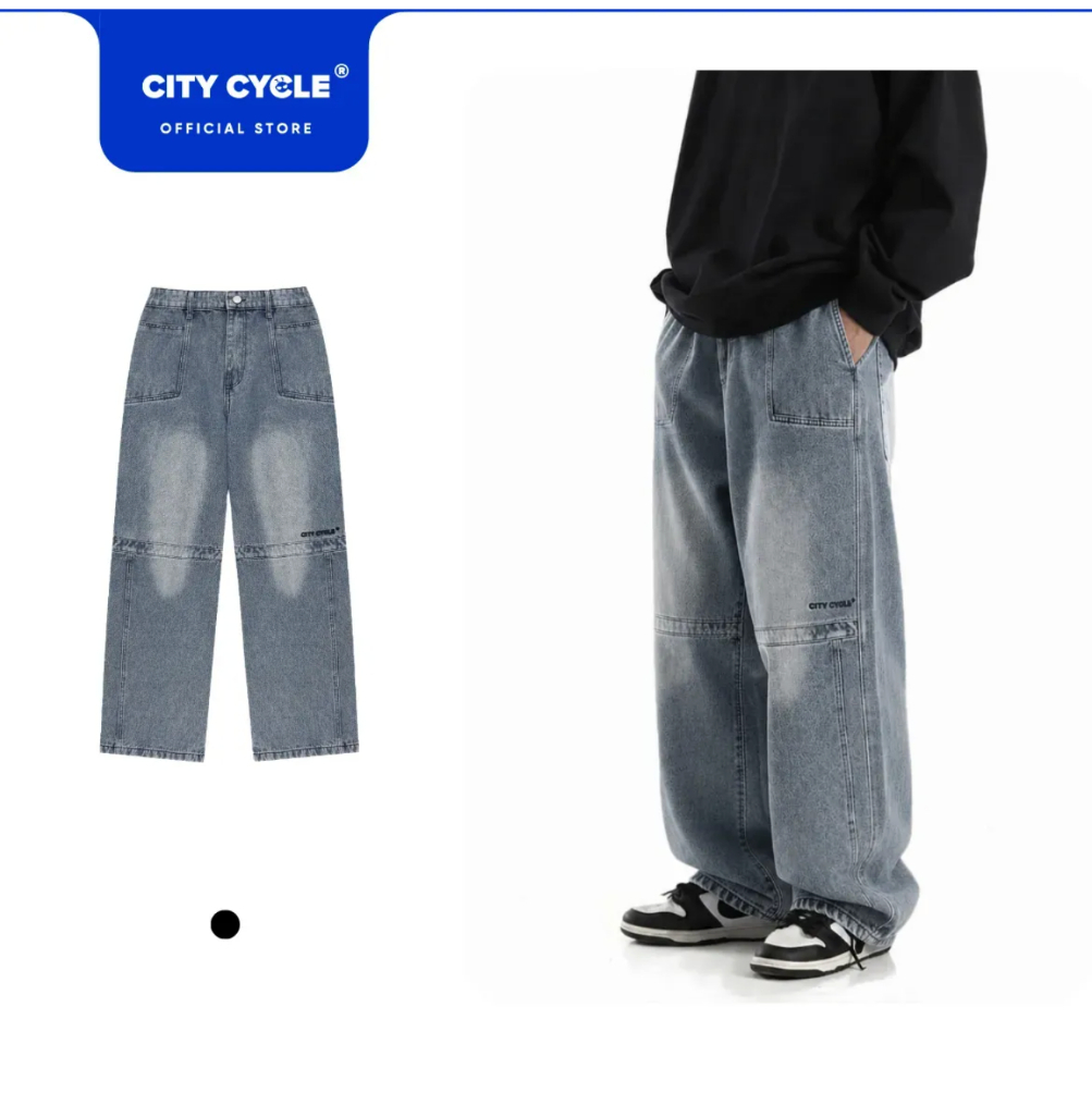 Quần jeans suông ống rộng bò nam nữ Local Brand Chính Hãng City Cycle quần jeans Line Up