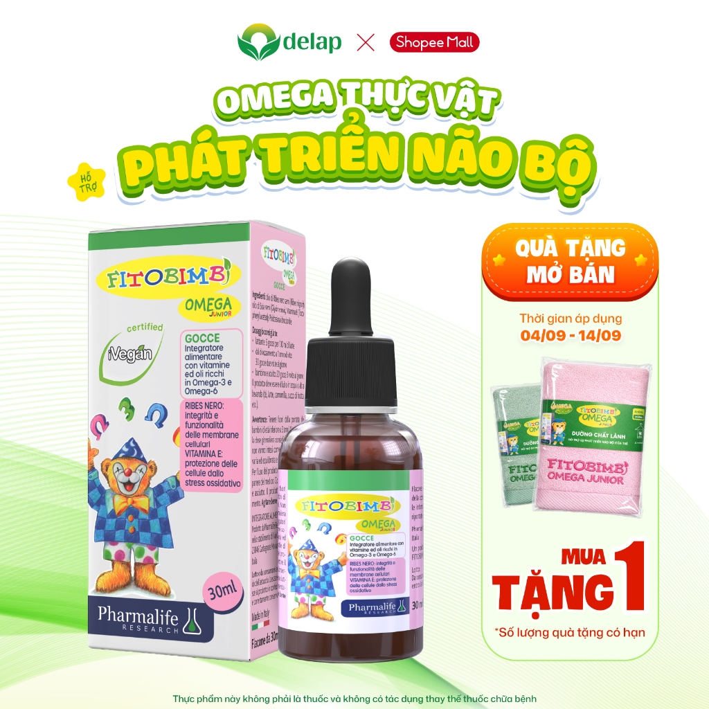 Siro Omega Thực Vật Fitobimbi Omega Junior - Bổ Sung Omega Thực Vật, Tốt Cho Não Bộ Và Mắt Chai 30ml