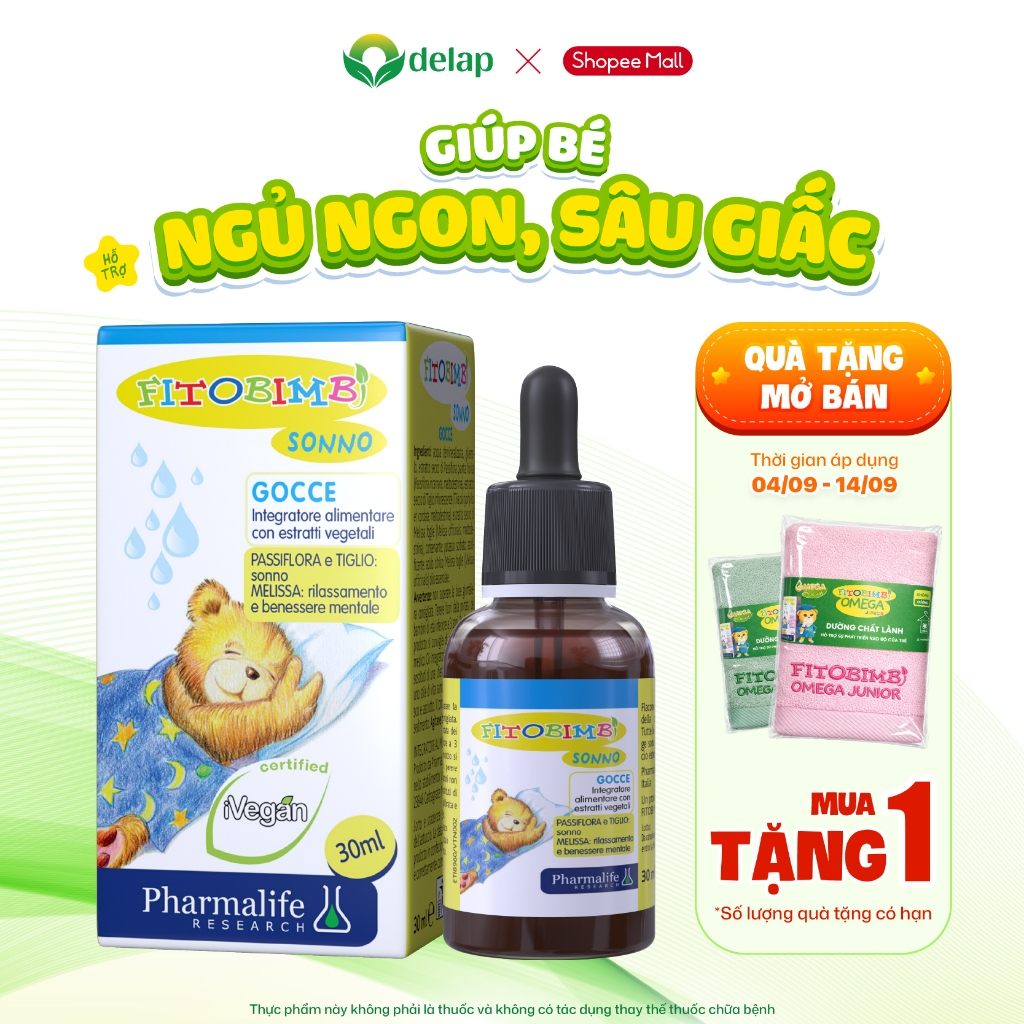 Siro Ngủ Ngon - Fitobimbi Sonno Hỗ Trợ Bé Ngủ Ngon, Sâu Giấc TPBVSK Chai 30ml