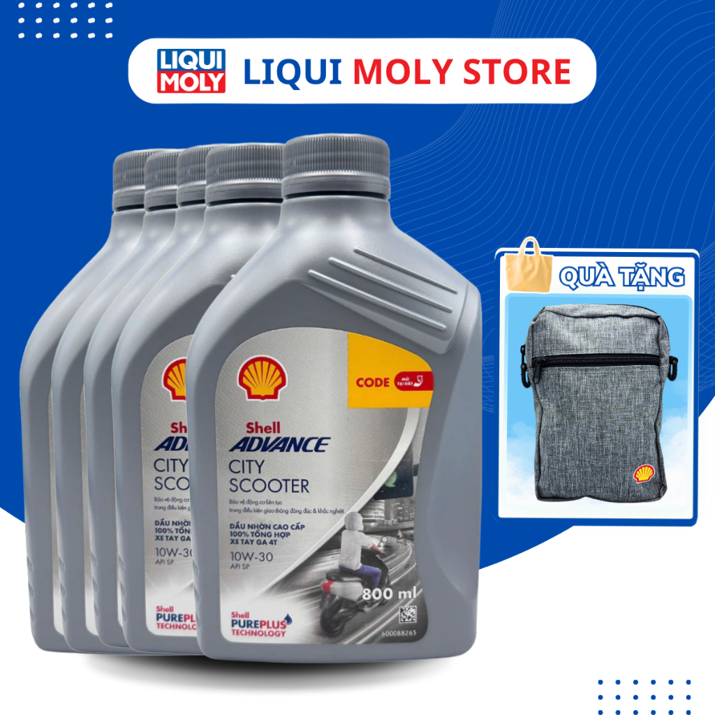 Combo 5 Chai Nhớt Shell Advance City Scooter API SP dung tích 800ml cho xe tay ga