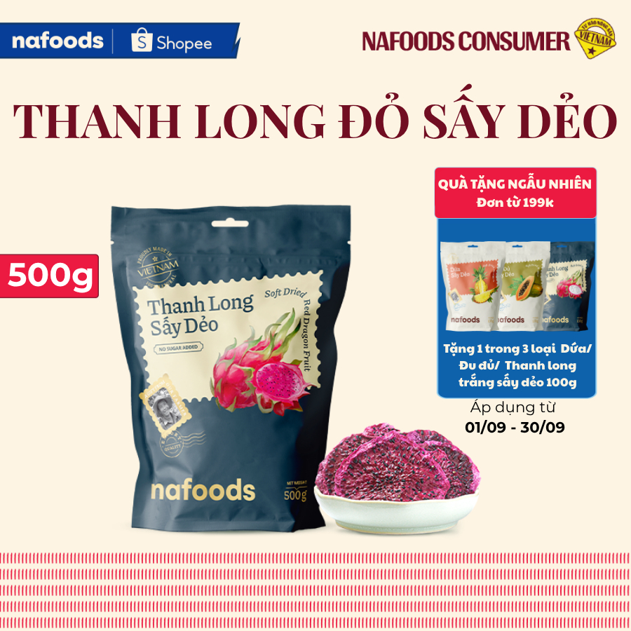 Thanh Long Ruột Đỏ Sấy Dẻo Không Đường Nafoods - Gói 100g/500g - Trái Cây Sấy Healthy, Giàu Chất Xơ,