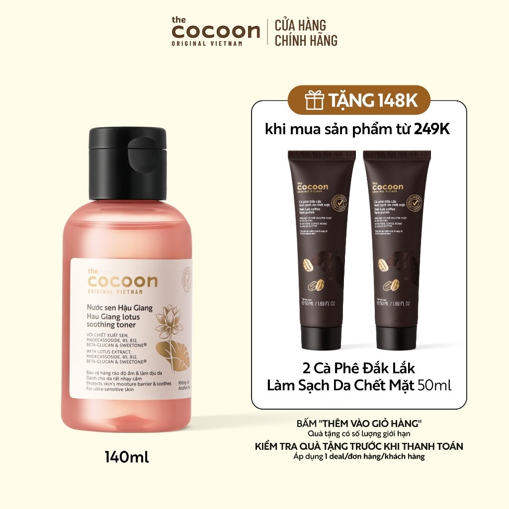 Nước sen Hậu Giang (toner) Cocoon giúp phục hồi đa nhiệm cho da rất nhạy cảm 140ml