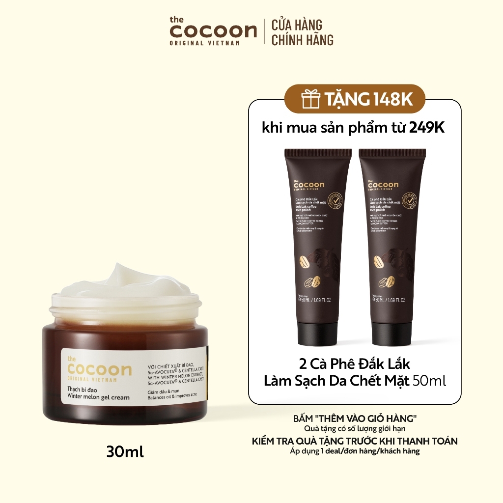Thạch Bí Đao Cocoon (Kem dưỡng) Cấp Ẩm Và Ngừa Mụn 30ml