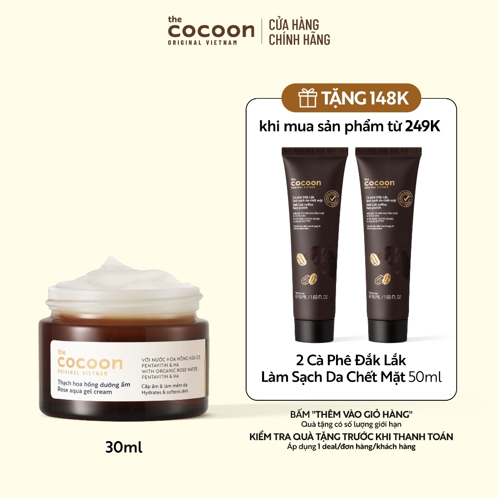 Thạch hoa hồng dưỡng ẩm (kem dưỡng ẩm) Cocoon cấp ẩm & nuôi dưỡng 30ml