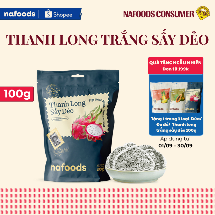Thanh Long Ruột Trắng Sấy Dẻo Không Đường Nafoods Gói 100g - Trái Cây Sấy Dẻo Tự Nhiên, Giàu Chất Xơ