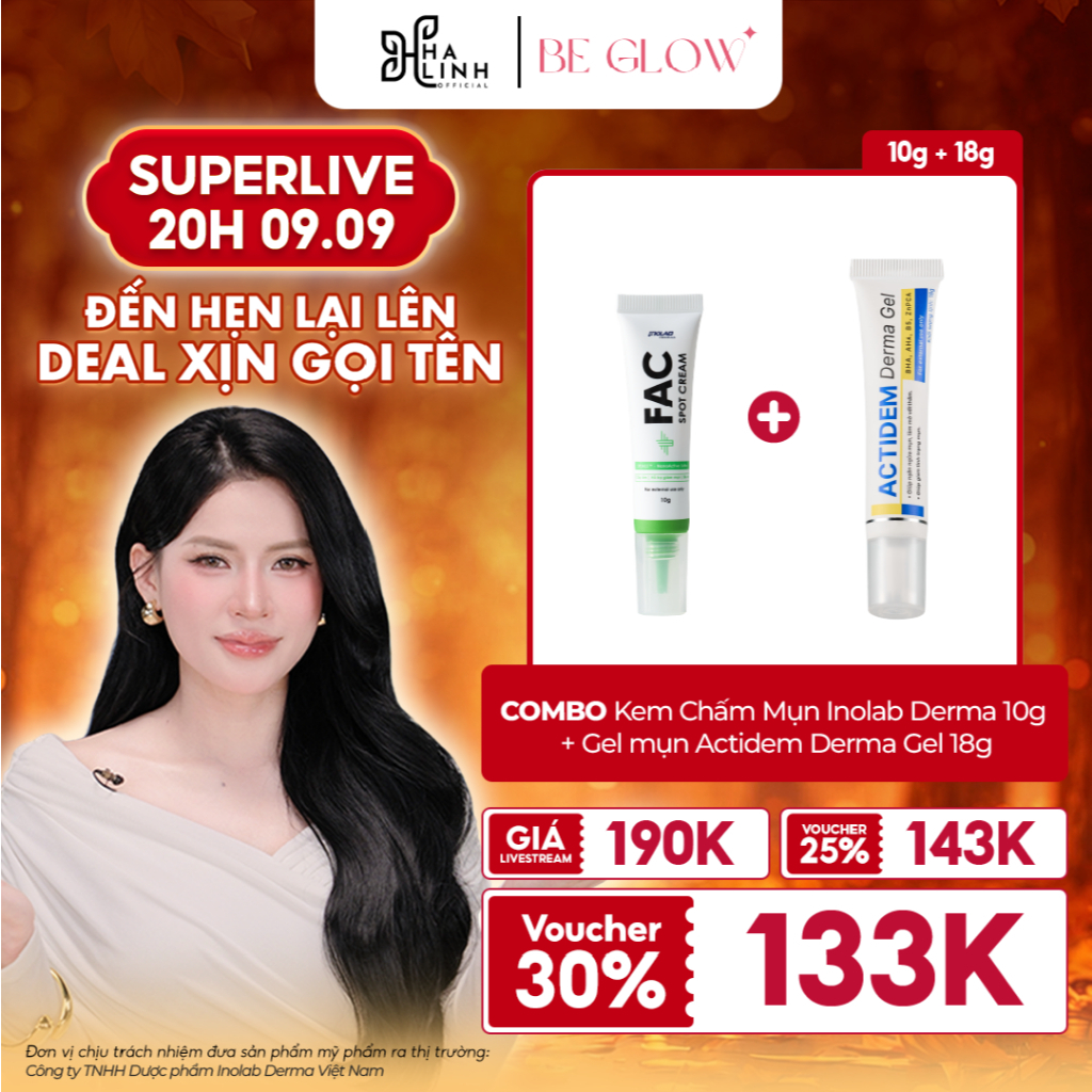 [VHL x Beglowbeauty] COMBO Kem Chấm Mụn Inolab Derma FAC Spot Cream 10g x Gel mụn Actidem Derma Gel 