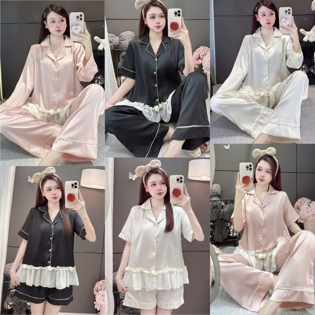 Bộ Đồ Ngủ Nữ Pijama JUSOKA LT29 Lụa Latin Cao Cấp Siêu Xinh Dáng Tiểu Thư Thoải Mái Cho Nữ