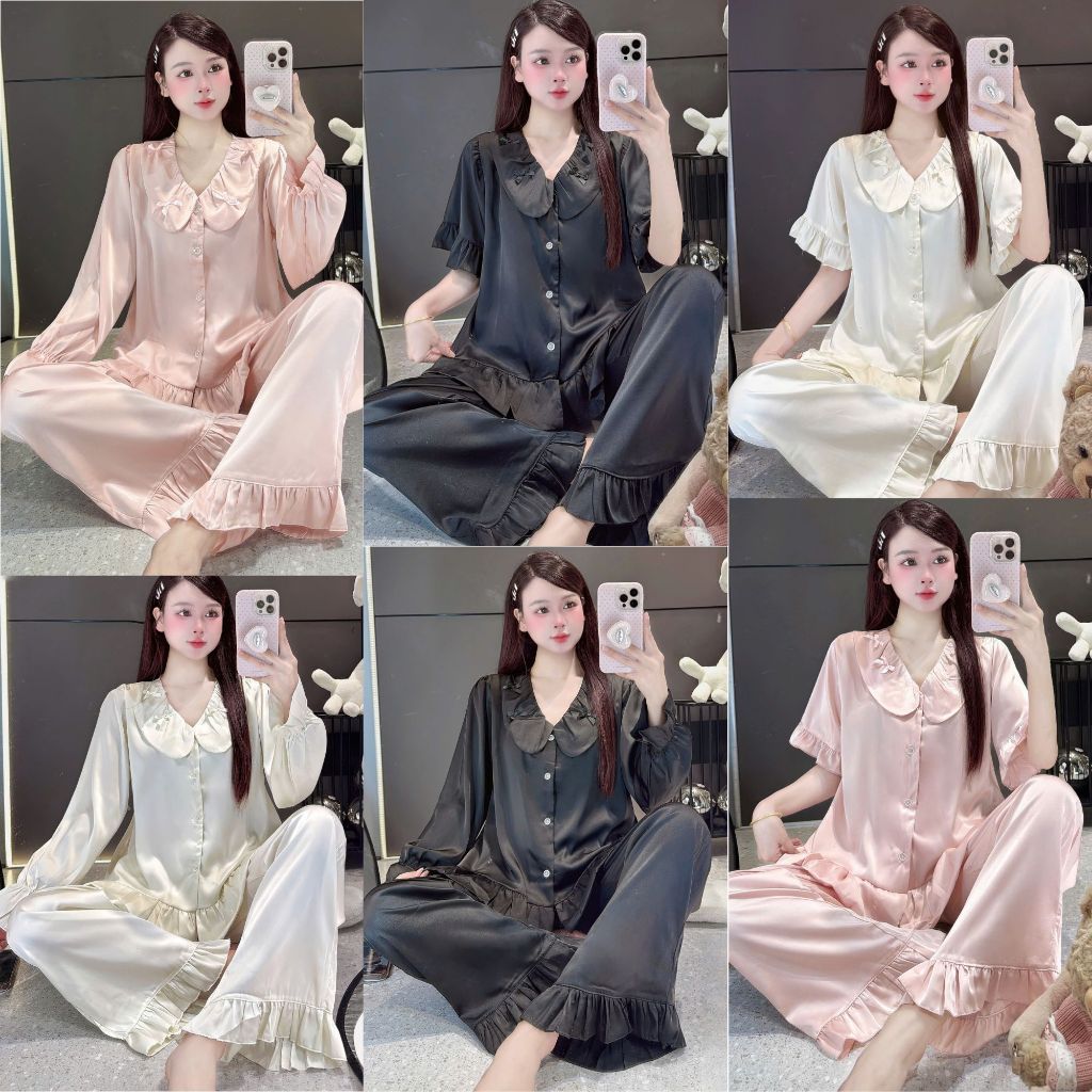 Bộ Đồ Ngủ Nữ JUSOKA Pijama Lụa Latin Cao Cấp Phối Bèo Siêu Xinh Dễ Thương Cho Nữ LT28