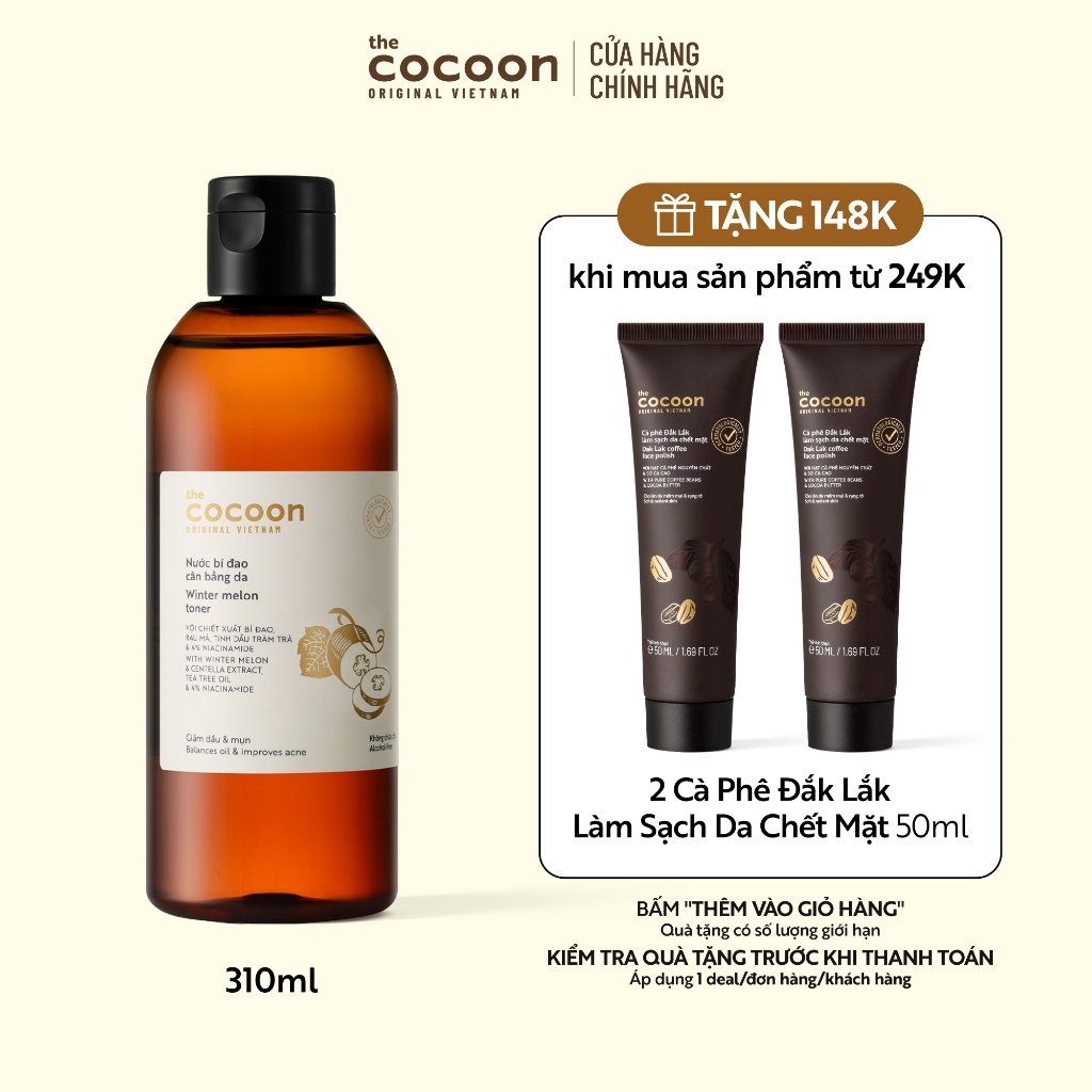 Bigsize - Nước bí đao cân bằng da (toner) Cocoon giảm dầu và mụn 310ml