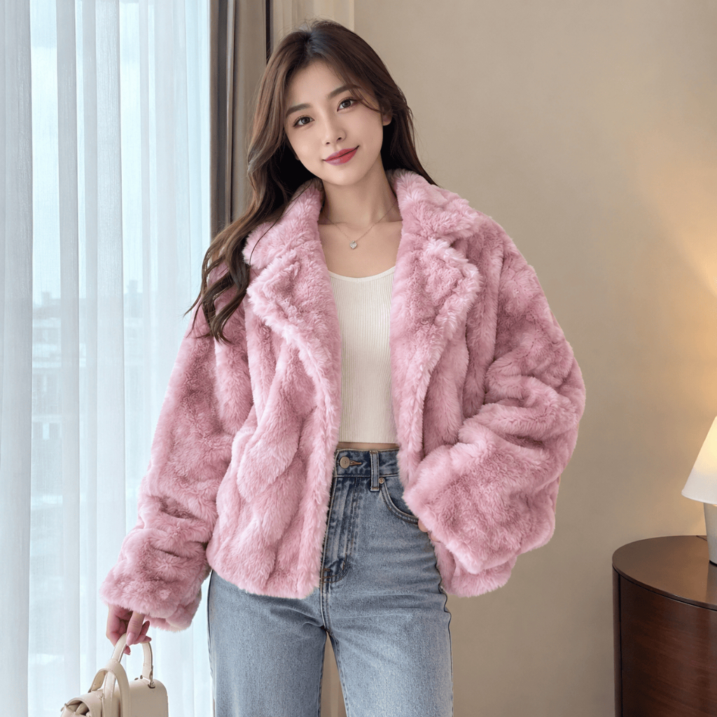 [THANH LÝ] Áo khoác lông nữ 45kg màu hồng tím C.A.N.I.F.A áo choàng nữ áo khoác mùa đông nữ
