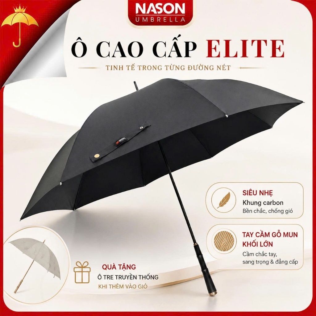 Ô dù cao cấp Elite Nason, Tinh Hoa Hội Tụ - Đẳng Cấp Xứng Tầm. Tay cầm chế tác thủ công,khung carbon