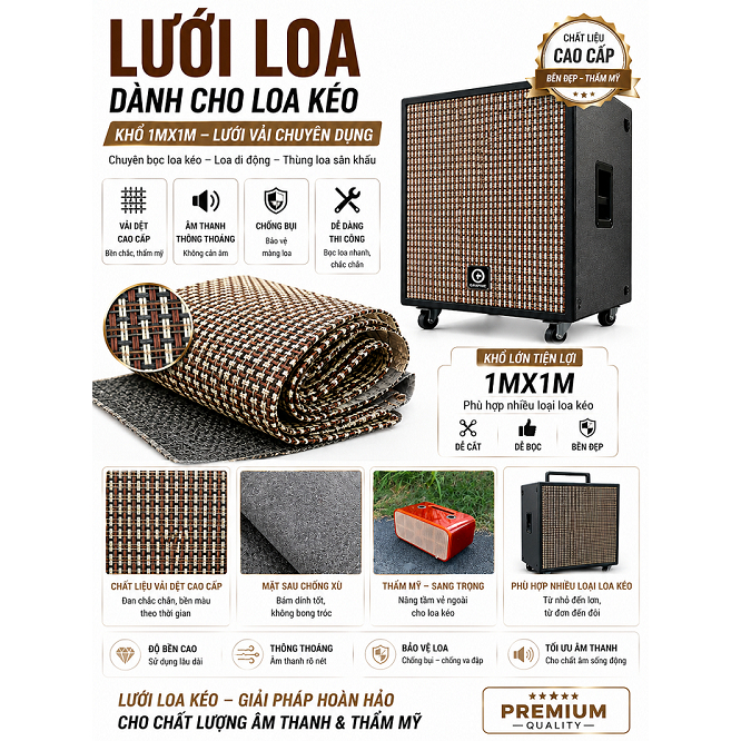 Lưới Vải, lưới Loa Ecang Khổ 1m4x1m Bọc Loa Trang Trí Mặt Loa Bán Lẻ Theo Mét Kèm Chai Xịt