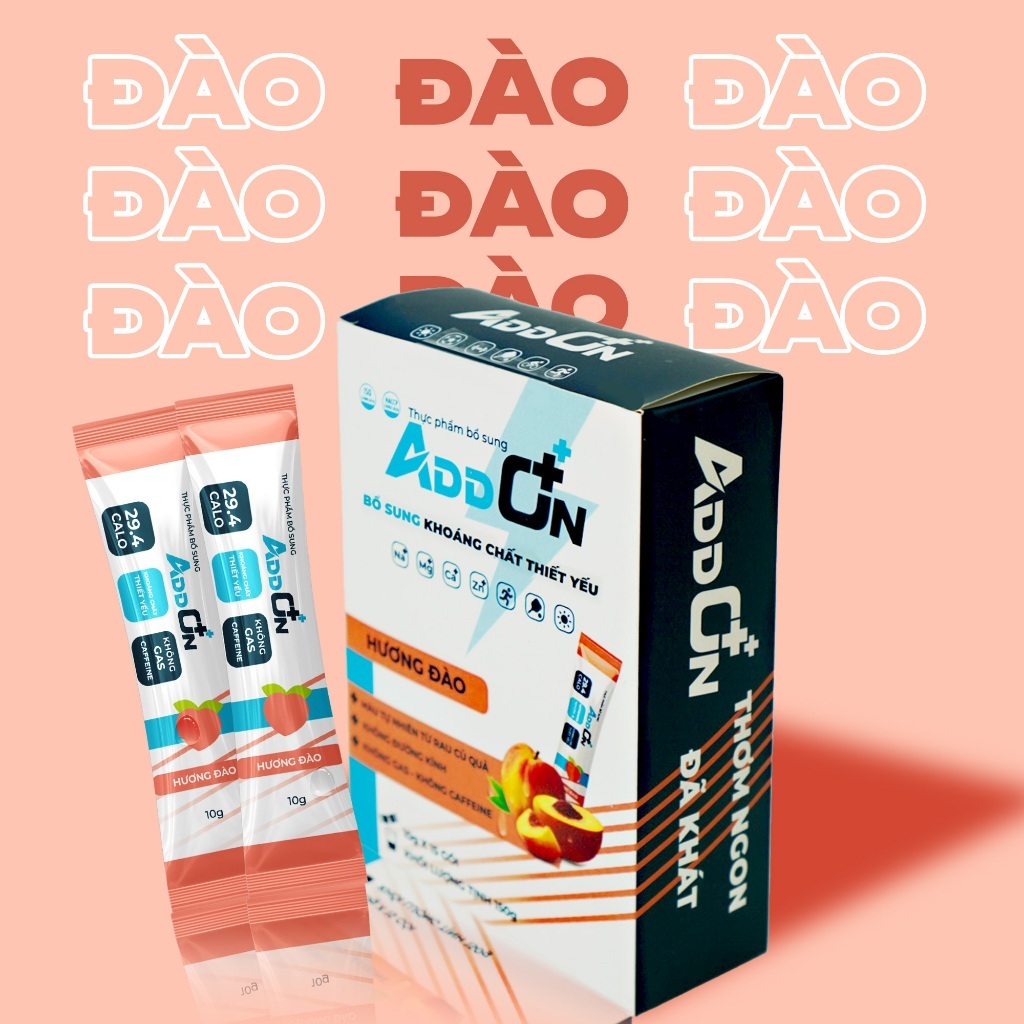 Bột Uống Điện Giải Thể Thao ADDON Vị Đào Thanh Dịu Ít Calo Bù Nước, Bổ Sung Muối Khoáng Thiết Yếu