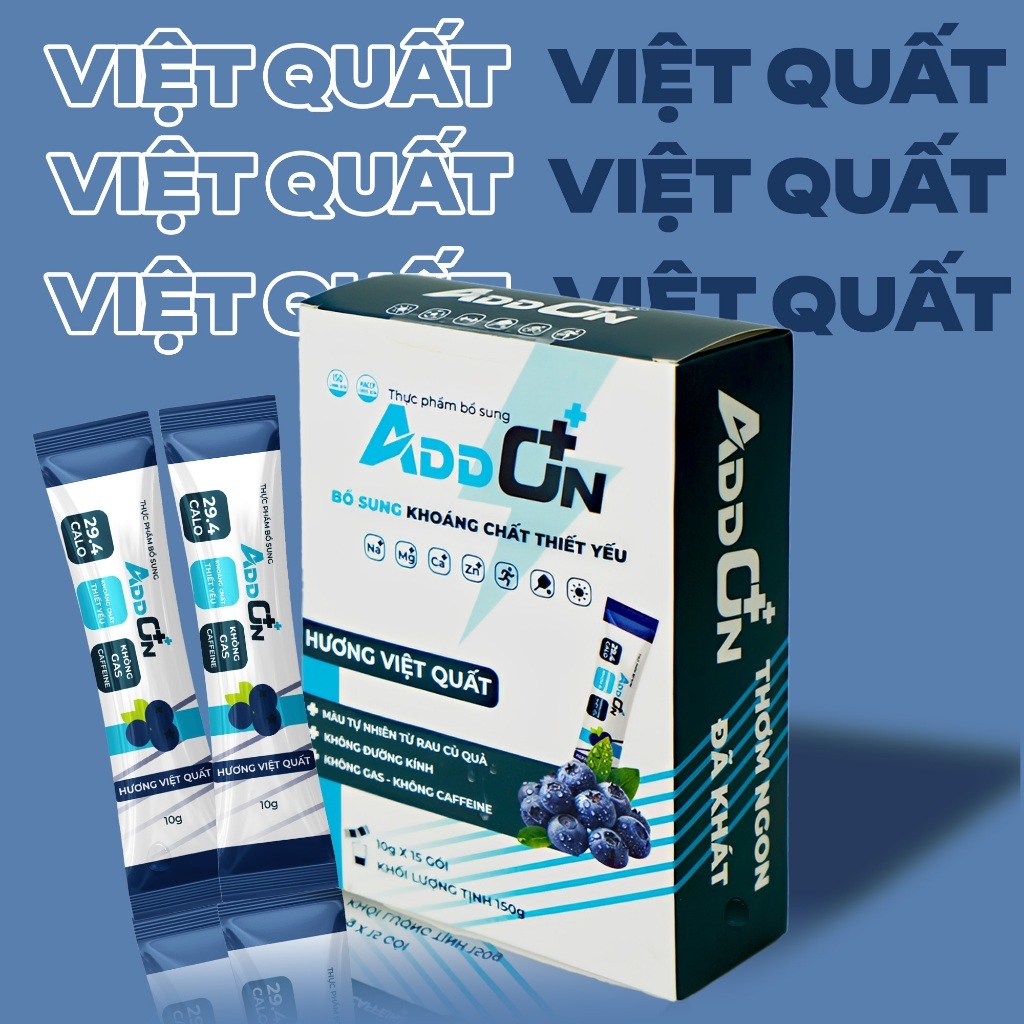 Bột Uống Điện Giải Thể Thao ADDON Vị Việt Quất Thơm Ít Calo Bù Nước, Bổ Sung Muối Khoáng Thiết Yếu
