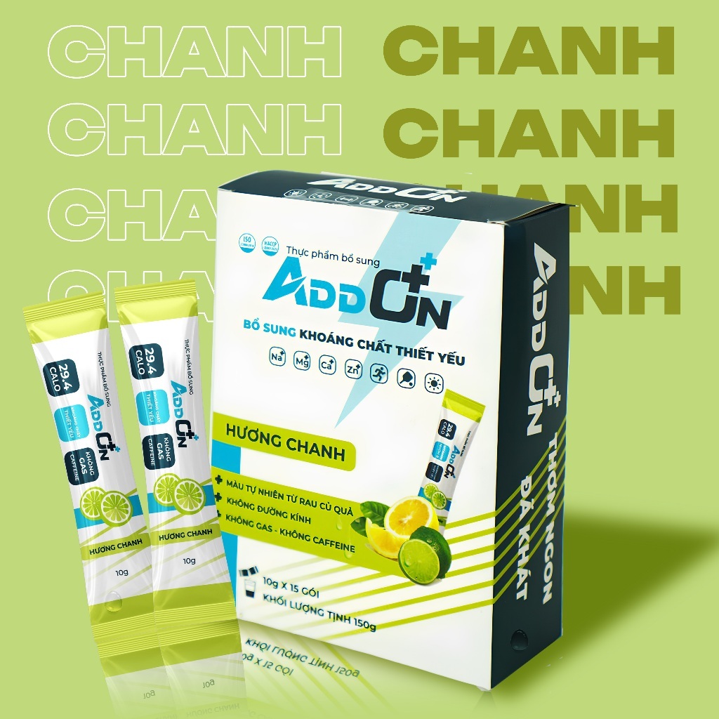 Bột Uống Điện Giải Thể Thao ADDON Vị Chanh Tươi Mát Ít Calo Bù Nước, Bổ Sung Muối Khoáng Thiết Yếu