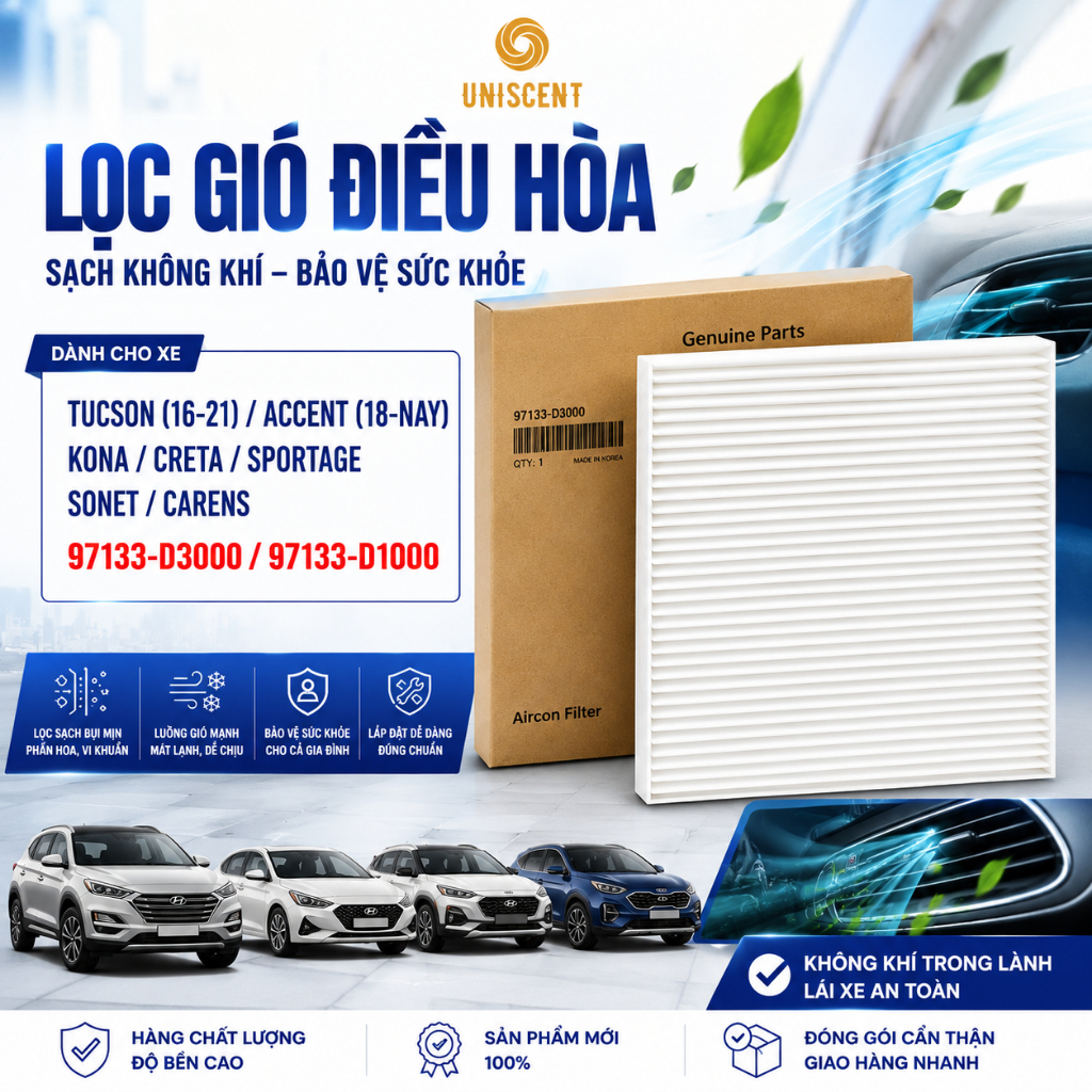 Lọc Gió Điều Hòa Tucson(16-21)/Accent(18-Nay)/Kona/Sportage/Sonet/Carens (97133-D3000/97133-D1000)