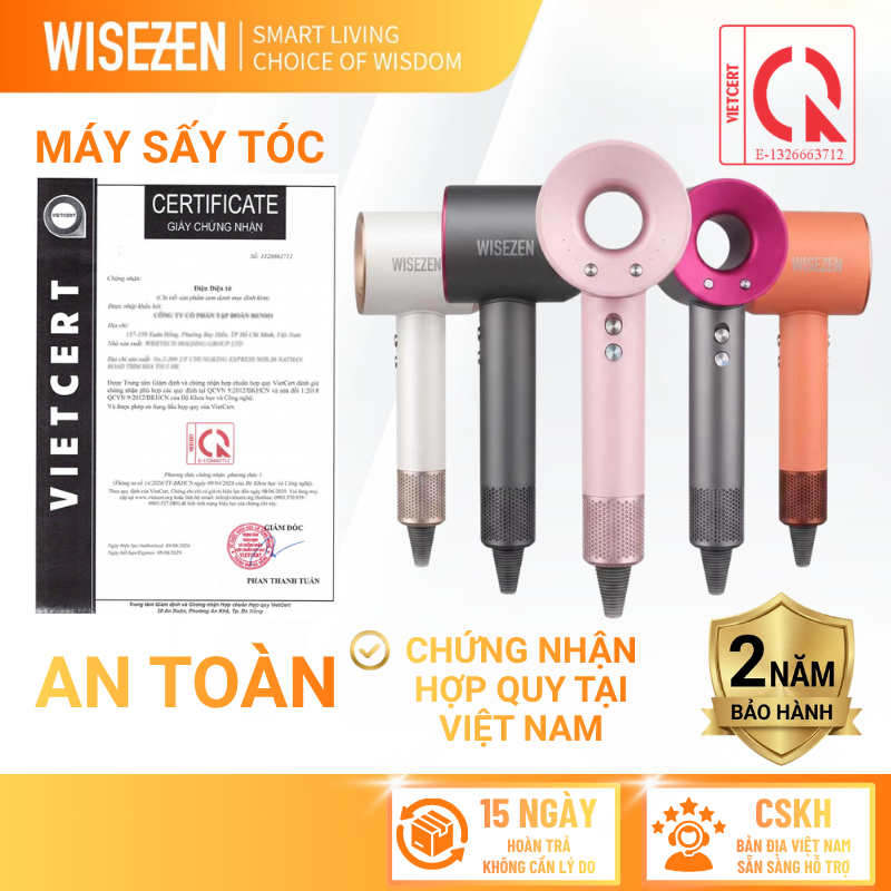 Máy Sấy Tóc Ion âm Wisezen Tạo Kiểu 2 Chiều Nóng Lạnh Có 3 Chế độ Sấy Tặng Kèm đầu Sấy Thích Hợp Làm Quà Tặng