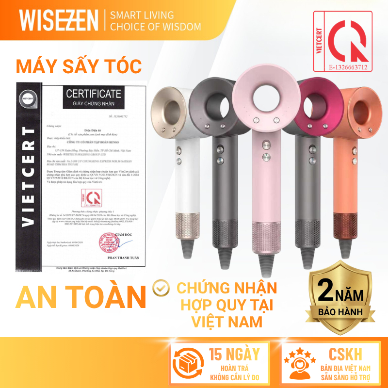 Máy Sấy Tóc Ion âm Wisezen Chính Hãng 3 Cấp Tốc độ Gió 4 Cấp Nhiệt độ Sấy Khô Tóc Nhanh Gió Mạnh Thân Máy Nhẹ