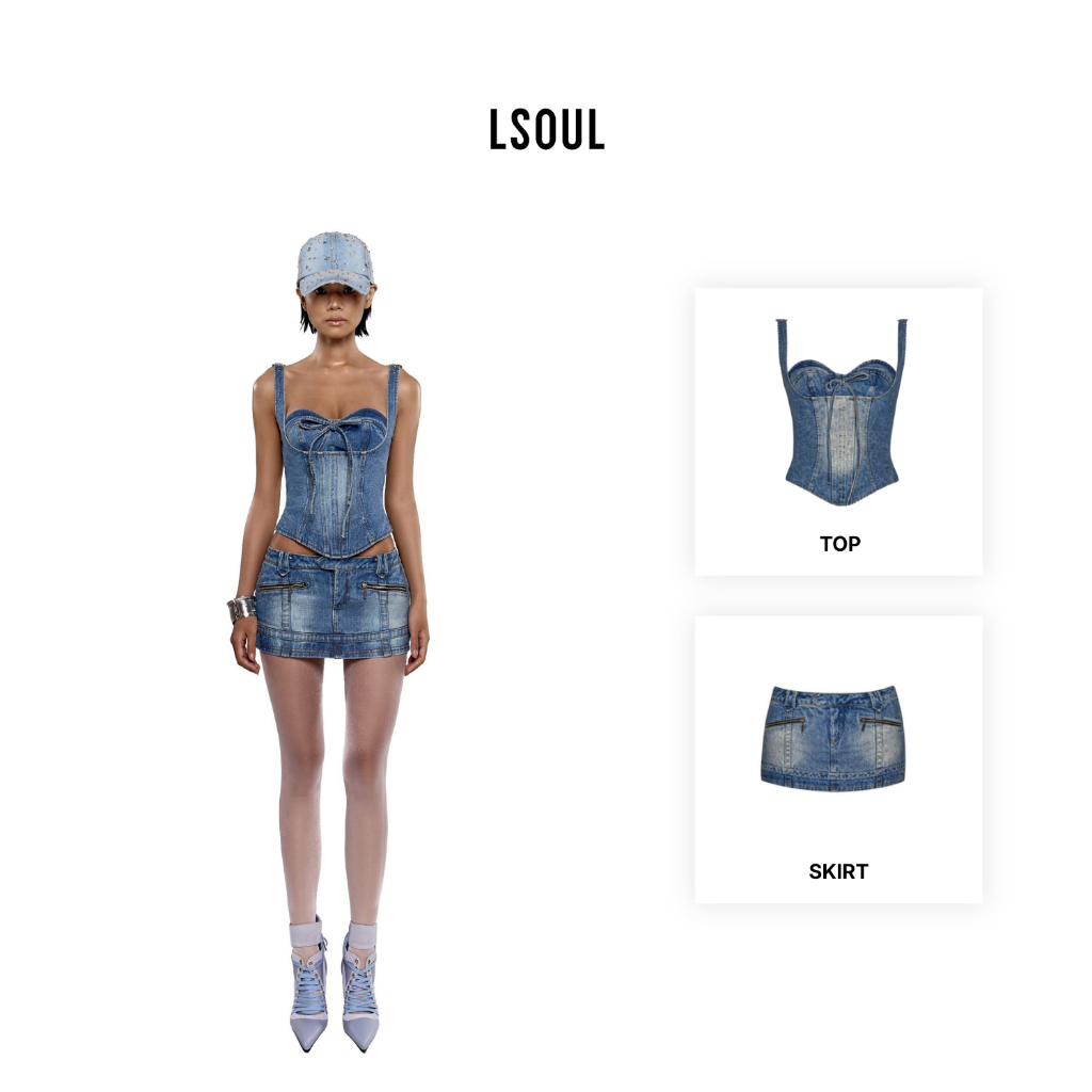 LSOUL Set Áo Corset 2 Dây Cúp Ngực+Chân Váy Cạp Trễ Y2K Cá Tính Quyến Rũ Enal - B24031393