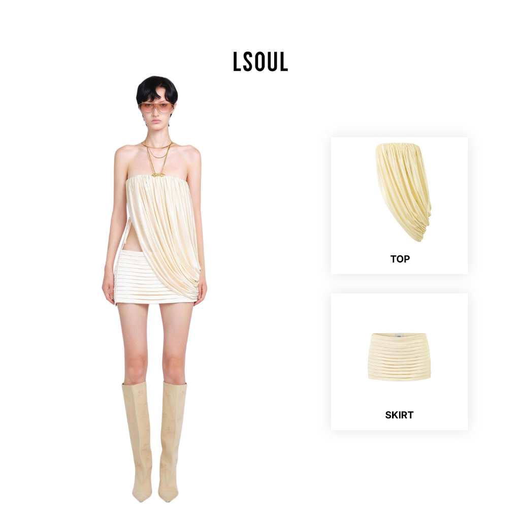 LSOUL Áo Quây Xếp Ly Cut-Out + Chân Váy Mini Ôm Body Xếp Ly Tôn Dáng Thanh Lịch Kylie Set A26042904