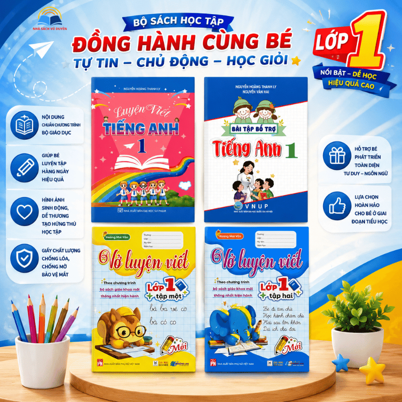 Sách - Combo 4 Cuốn Lớp 1 Luyện Viết Tiếng Anh, Bài Tập Bổ Trợ Tiếng Anh, Vở Luyện Viết Tập 1 Tập 2