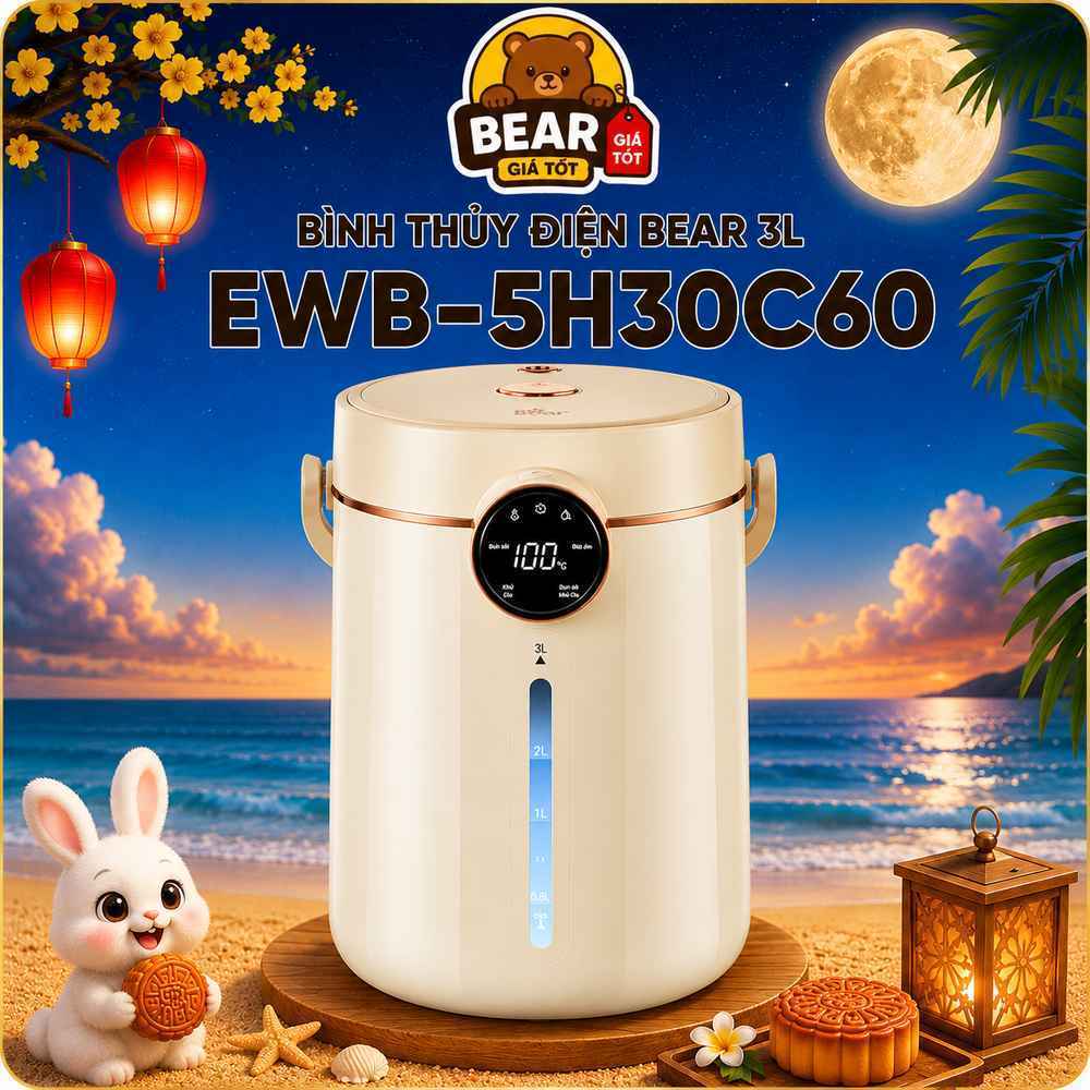 Bình Thủy Điện Bear EWB-5H30C60 3L Đun Nước Giữ Nhiệt Đa Mức An Toàn Bảo Hành 18 Tháng
