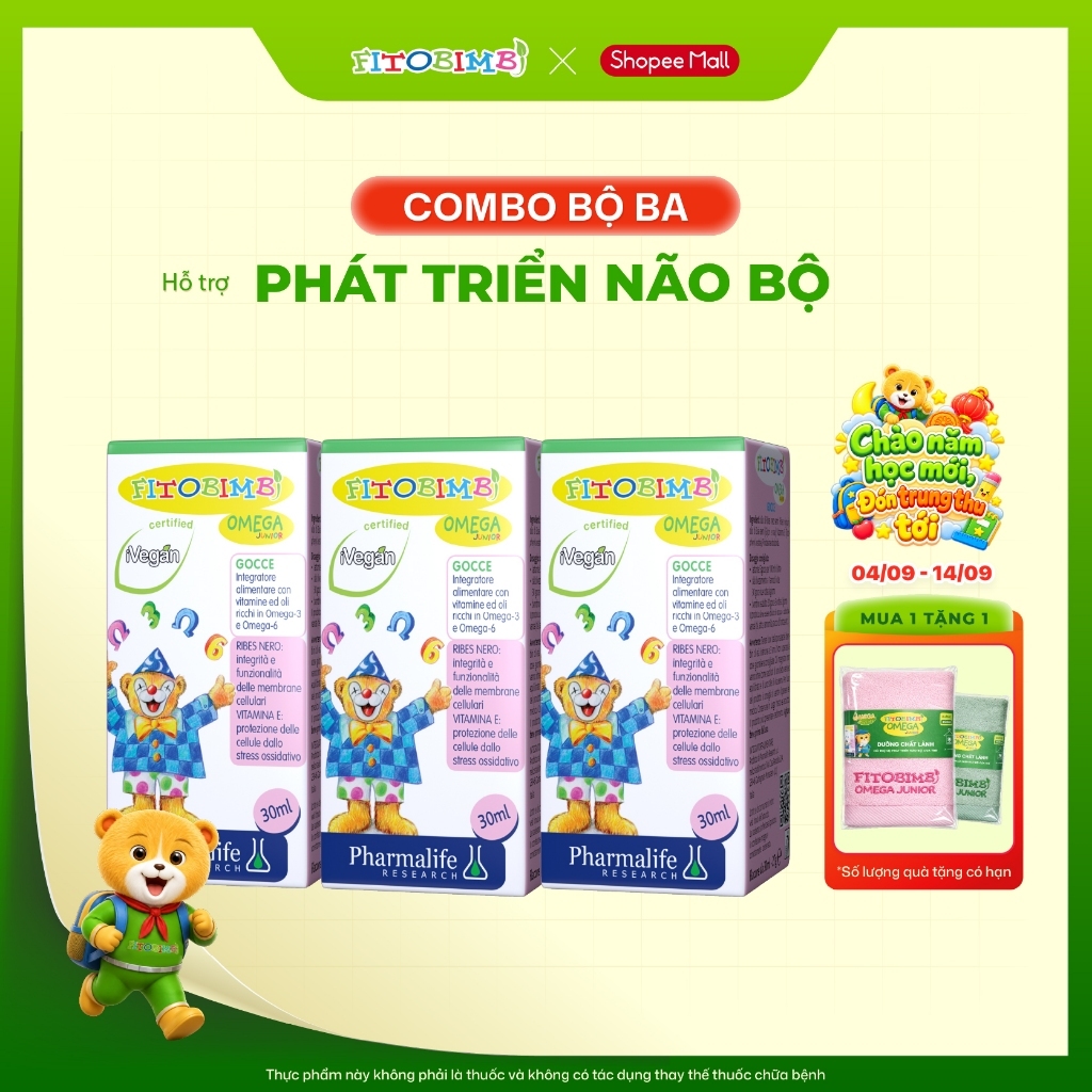 Combo 3 Fitobimbi Omega junior - Hỗ Trợ Phát Triển Não Bộ  - Omega Thực Vật Bổ Sung Omega 3, Omega 6